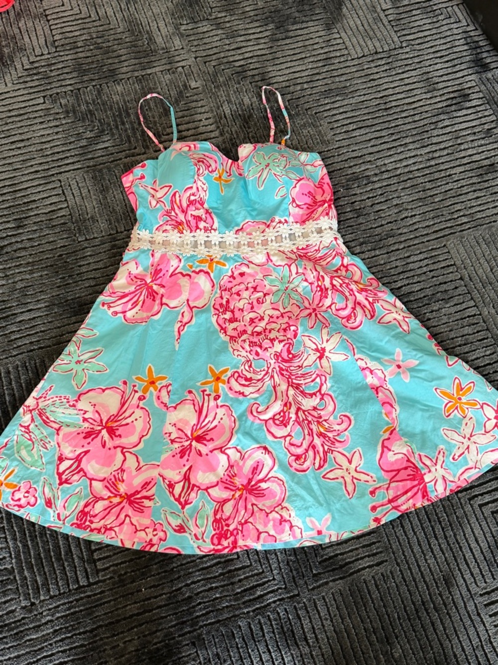 Lilly Pulitzer Turquoise and Pink Floral Spaghetti-Strap Dress ( adults)